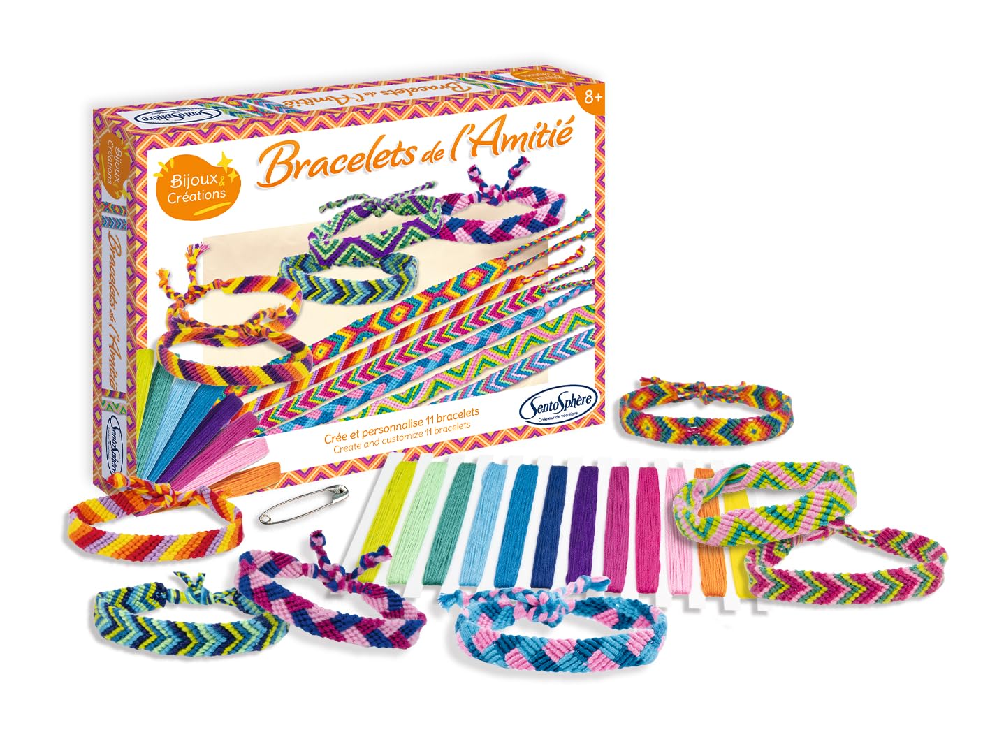 Sentosphรจre โ Friendship Bracelets โ Creative Gift Set for Children from 8 Years โ Creation of 12 Brazilian Bracelets with Colorful Thread โ 80004