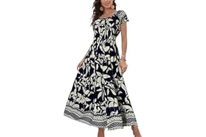 OSTOO Women's 2025 Summer Short Sleeves Boho Floral Print Tiered Casual Flowy Long Maxi Dress