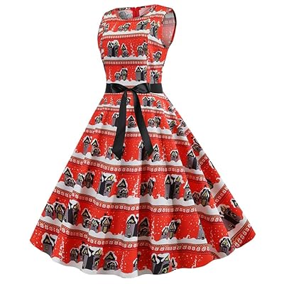 white christmas dresses 1950s Christmas Tree Patchwork Bow Belted Swing Dress