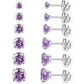 6 Pairs Stud Earrings Set, Hypoallergenic Cubic Zirconia Earrings 316L Stainless Steel CZ Earrings 3-8mm