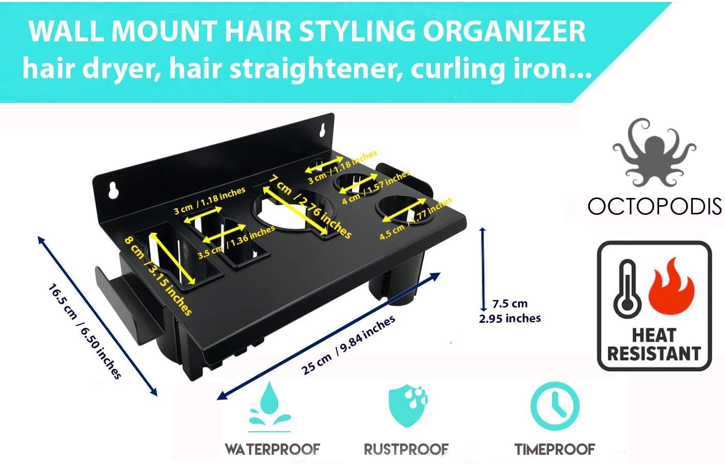 OCTOPODIS - Wall Mount Hair Care & Styling Tool Organizer, Stand Storage Holder for Hair Dryer, Blow Dryer, Hair Straightener, Flat Iron & Curling Iron: Home & Kitchen