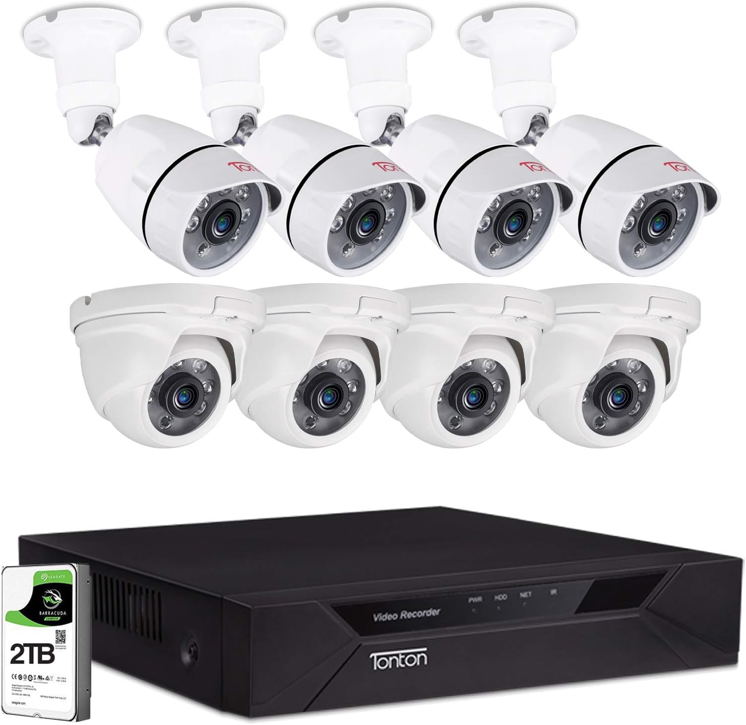 Tonton 8CH Full HD 1080P CCTV Security Surveillance System, 5-in-1 DVR with 2TB HDD and 8× 2.0MP Waterproof Outdoor Indoor Bullet Dome Camera with Face Detection,Perimeter Protection, Night Vision