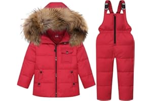 JiAmy Kids 2 Piece Snowsuit Set Girl Winter Hooded Puffer Jacket & Snow Bib Pants Boy Ski Suits Ultralight Outfit