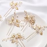 Waydress 6 Pcs Wedding Pearl Hair Pins Floral Hair Accessories Gold Leaf Head Piece Bridal Wedding Hair Clips for Women