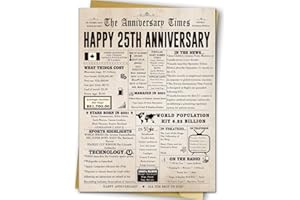 Jumbo 25th Anniversary Card for Husband Wife Couples, Big 25 Year Anniversary Card Gifts for Dad Mom Parents, Romantic Silver