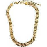 LAPRECIEUZ DE ARTHES JEWELRY 18K Yellow Gold-Plated Herringbone Chain Choker Necklace for Women, 16" - Non-Tarnish, Hypoallergenic Everyday Jewelry
