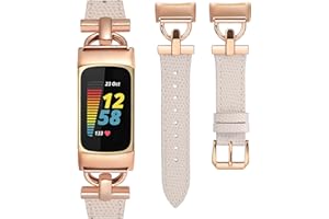Wearlizer Leather Band Compatible with Fitbit Charge 6 Bands/Charge 5 Bands for Women, Dressy Slim Leather Strap Replacement Wristband with D-Shape Metal Buckle for Fitbit Charge 5/Charge 6 Band