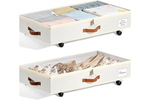 KitHero Under Bed Storage with Wheels, 2 Pack Under Bed Storage Containers, Rolling Under Bed Organizer with Handle, Label an