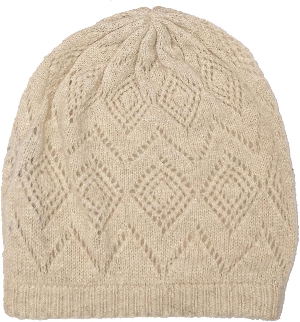 100% Pure Cashmere Beanie Hat - Pointelle Gauze - Natural - Made in Scotland