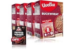 Uvelka Kasha Buckwheat BOIL-IN-BAG 8 Bags 80 Gr (22.57 Oz) - Pack of 4, Product of Russia + Paprika Red Dried for Free