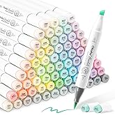 Ohuhu Pastel Alcohol Markers - 96 Colors of Honolulu Sweetness + Blossoming - Double Tipped Art Alcohol Markers for Artist Adults' Coloring Illustration - Brush & Chisel - Refillable - AP Certificated