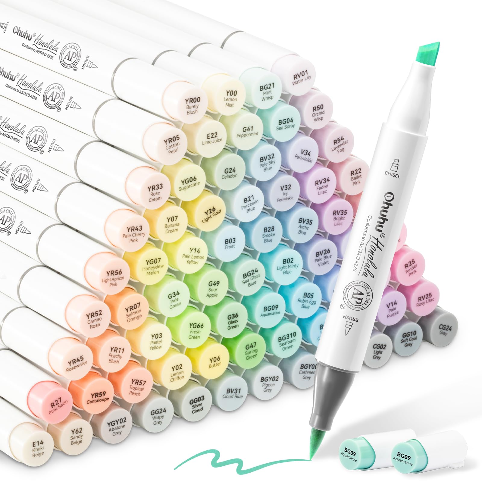 Ohuhu Pastel Markers Alcohol Based -96 Pastel Colors of Honolulu Sweetness + Blossoming - Double Tipped Art Alcohol Markers for Artist Adults' Coloring Illustration - Brush & Chisel - Refillable Ink