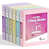 SUNEE 1 Inch Binders 3 Ring 6 Pack, Clear View Three Ring Binders PVC-Free (Fit 8.5x11 Inches) for School or Office Supplies, Pastel Binder