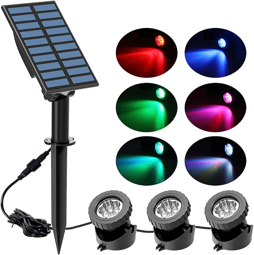 NATPOW Solar Pond Lights 3 Lamps 18 LEDs IP68 Underwater Spotlight