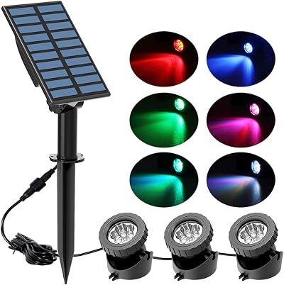 NATPOW Solar Pond Lights 3 Lamps 18 LEDs IP68 Underwater Spotlight