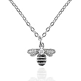 namana Bumble Bee Necklace for Women, Dainty Pendant Necklace with Cubic Zirconia and Black Enamel, Bumble Bee Jewelry Gifts for Women