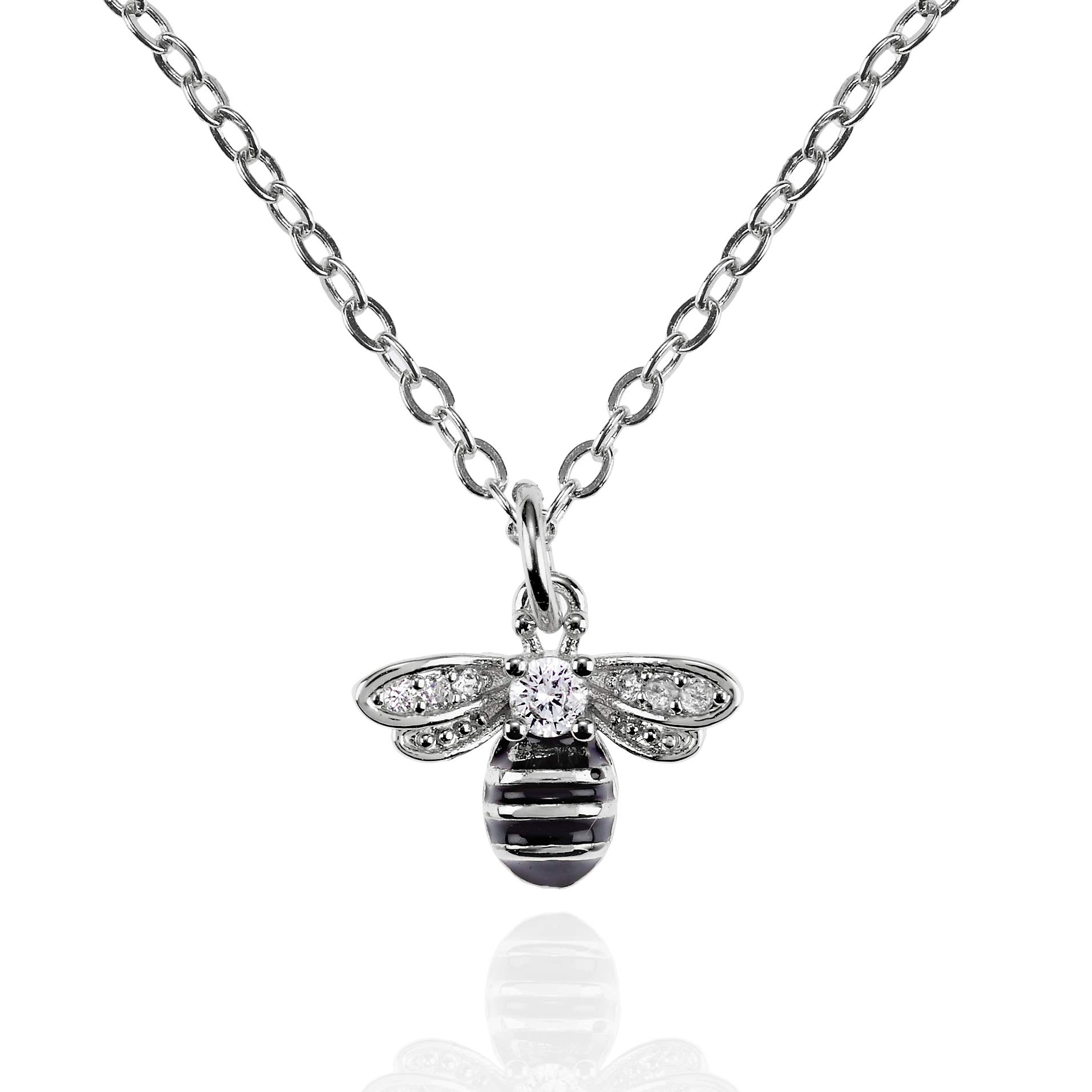 namana Bumble Bee Necklace for Women and Teen Girls. Silver Pendant Necklace with Cubic Zirconia and Black Enamel. Bumble Bee Gifts for Women with Gift Box. — image 1