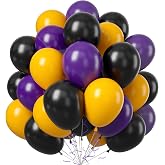 Purple Yellow Black Balloons, 50PCS Basketball Sports Party Balloons Kit | Purple Yellow Black Balloons Arch, 50pcs Sports Basketball Balloons for Men Boys Birthday, Graduation Baby Shower