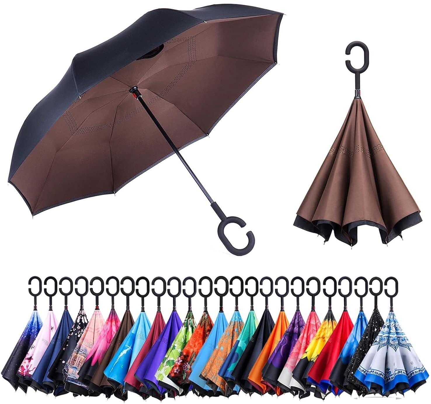 YAAXA CShaped Double Layer Inverted Umbrella with CShaped Handle