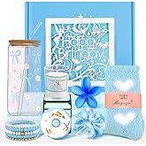 Gifts for Teen Girls, Women, Cute Happy Birthday Valentines Gifts for Teenage Girls Sister Friend Daughter Girlfriend Niece, Blue Gift Basket Bow Glass Cup with Straw for 11 14 15+ Year Old Girl Gift