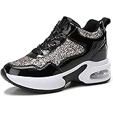 LIOERDIWE Wedge Sneakers for Women High Heel Hidden Platform Sneakers Fashion Glitter Wedding Shoes for Bride Increasing 3 inch