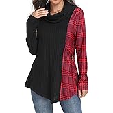 SeSe Code Cowl Neck Tunic Sweater for Women Lightweight Long Sleeve Tunic Tops for Leggings with Asymmetric Hem Knit Pullover