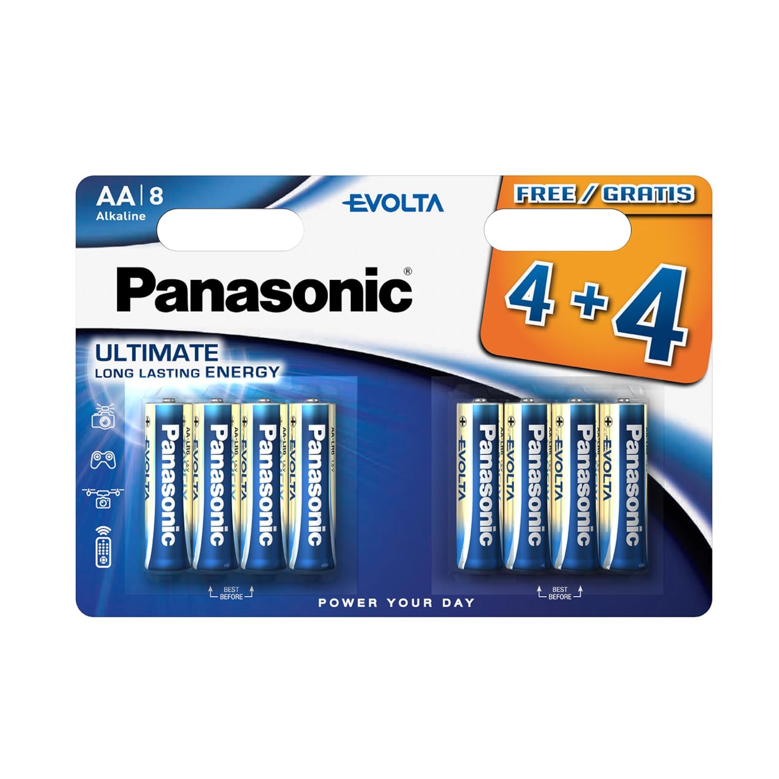 Panasonic PANLR6EGE4BLI Evolta AA/Lr6 AA Alkaline Battery (Pack of 8)