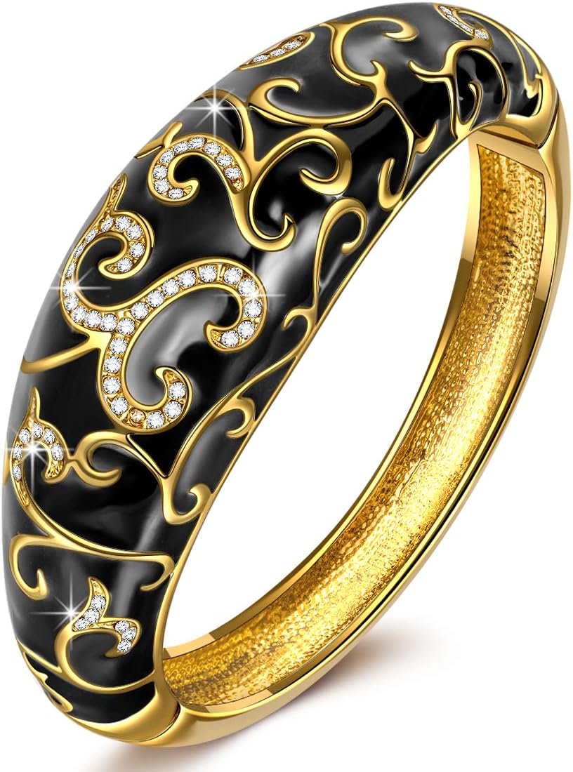 QIANSE Mothers Day Bracelets Gifts Spring of Versailles Plated Handcrafted Bangles with Enamel Craft Spring of Versaille Series