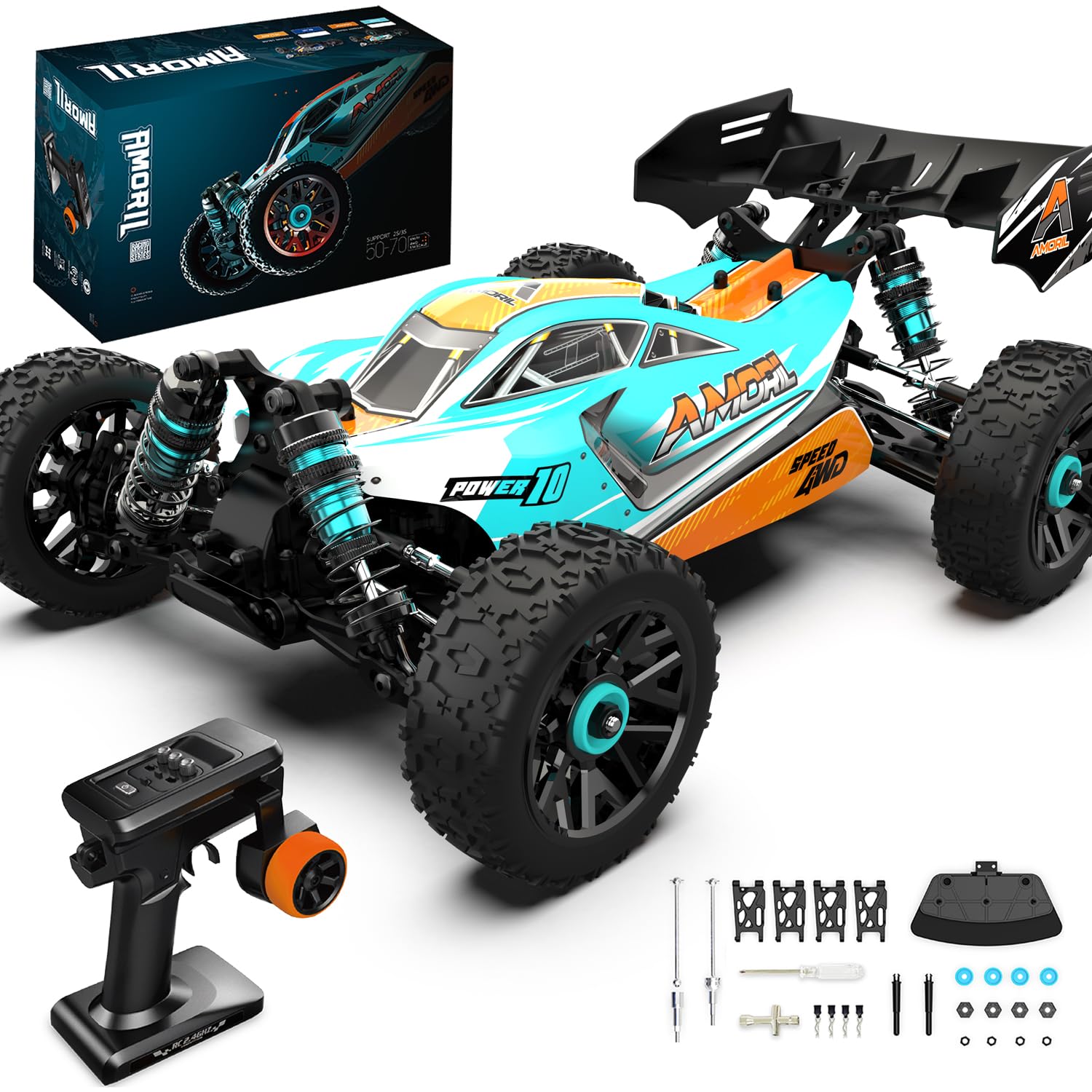 AMORIL 1:14 Fast RC Cars for Adults,Max 70+KMH Hobby Remote Control Car,4X4 Monster Truck Racing Buggy,Electric Vehicle Toy for Kids with Oil Shocks,Metal Parts