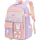 LANSHIYA Bunny Backpack for Girls Cute Kids Bookbag for Elementary School Kawaii Preschool Outdoor Daypack Purple