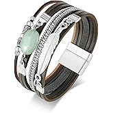 HUAYUNFANG Leather Wrap Bracelets for Women Boho Multi-Layer Crystal Beads Cuff Bracelet Handmade Stackable Leather Braclet Jewelry