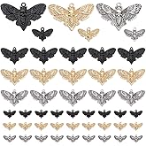 PH PandaHall 60pcs 2 Sizes Skull Head Moth Pendants, 3 Colors Moth Charms Alloy Gothic Jewelry Charm Skeleton Vintage Metal Charm for DIY Earrings Bracelet Necklace Craft Treat Or Trick Gift
