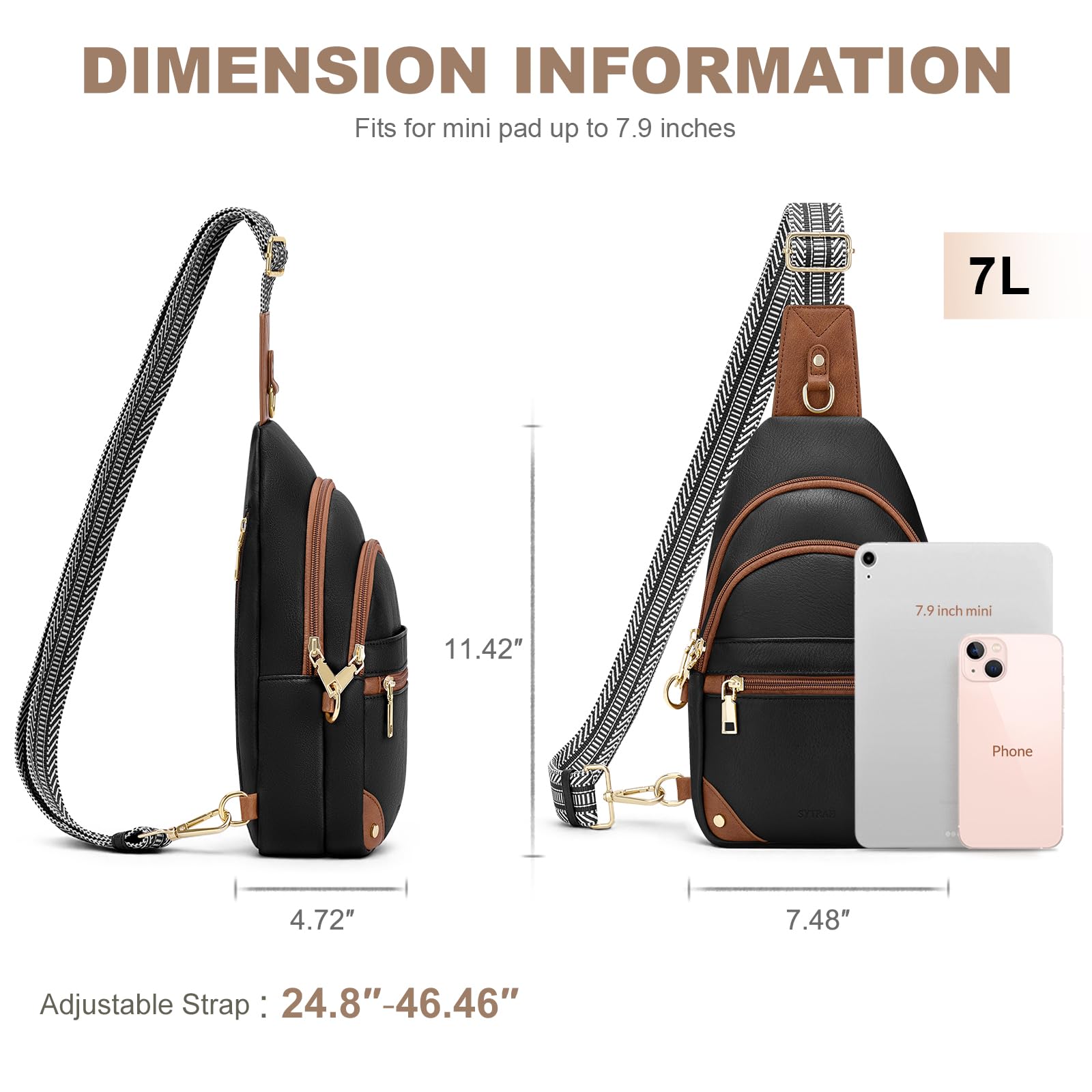 Anti Theft Crossbody Bags for Women, RFID Sling Bag Travel Purse, RFID Cross Body Purses Chest Bag for Travel Black Brown