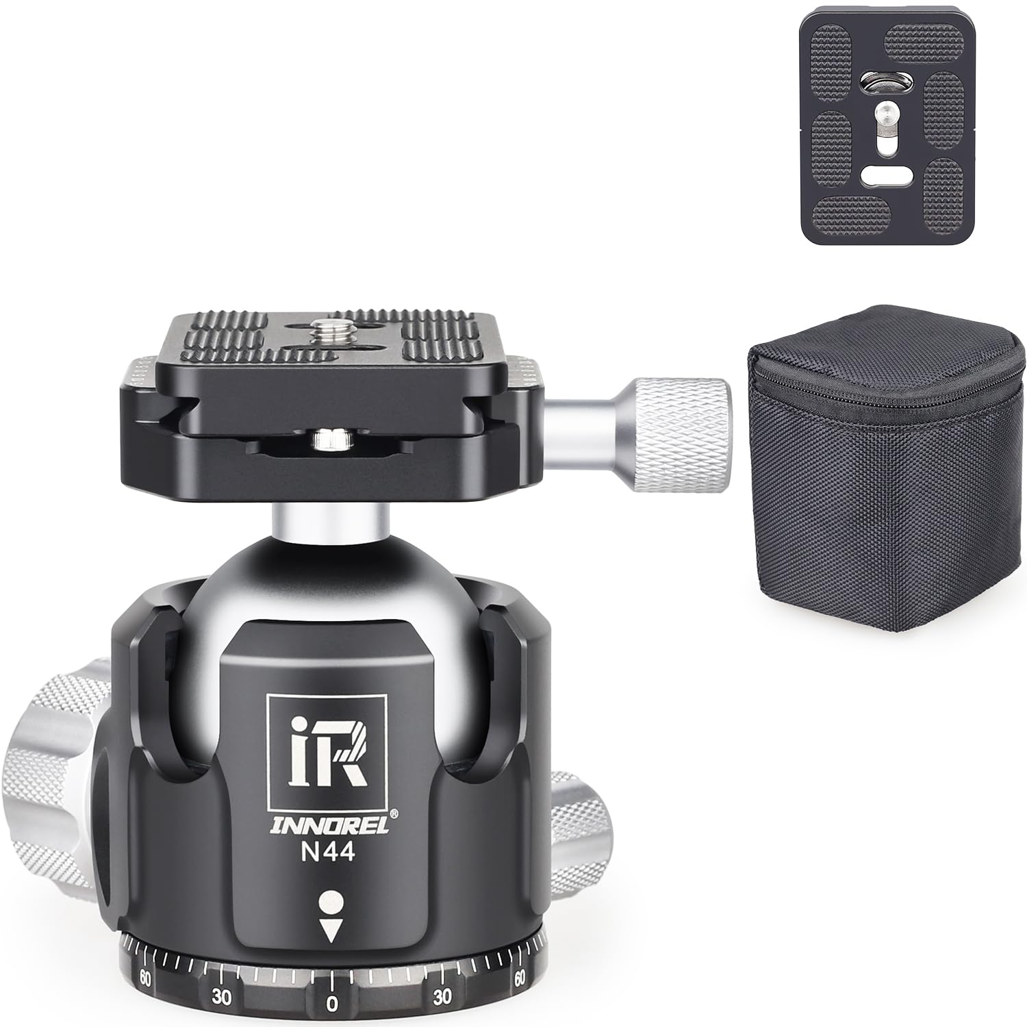 INNOREL Low Profile Tripod Ball Head 44mm Ball Dia Max Load 55lb/25kg All Metal CNC 360° Panoramic Shooting Camera Mount with Two 1/4" Arca Swiss Quick Release Plates for Tripod DSLR Camcorder(N44)