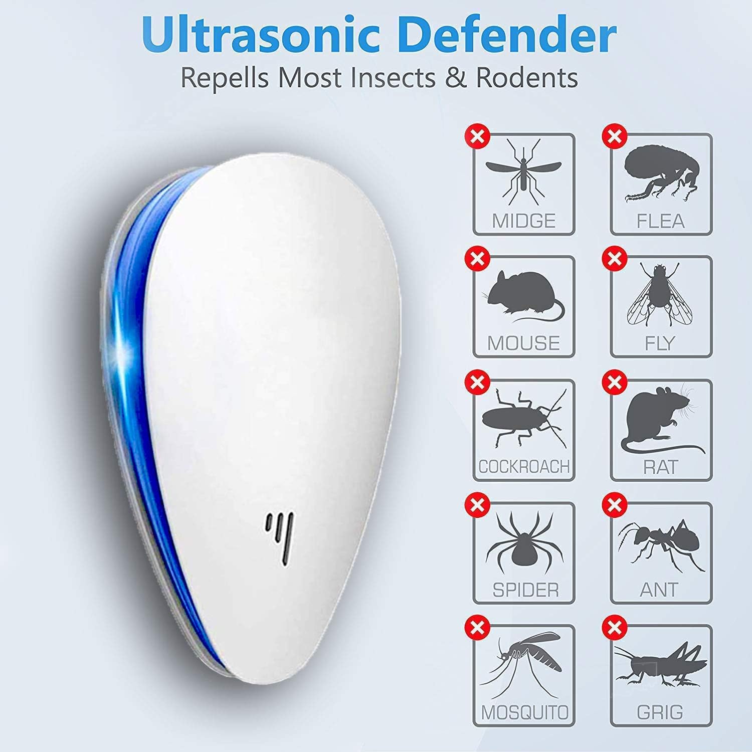 Ultrasonic Pest Repeller(6 Pack), 2020 Pest Control Ultrasonic Repellent, Electronic Repellant - Bug Repellent for Ant, Mosquito, Mice, Spider, Roach, Rat, Flea, Fly: Office Products