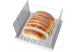 GIFHOMFIX Bread Slicer for Homemade Bread, 304 Stainless Steel Bread Cutter, Adjustable Sourdough Slicer, Foldable Bread Slicing Guide for Loaf, Bagel, Sandwich, Cakes, White