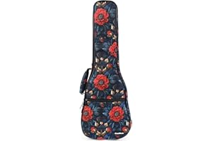 CloudMusic Ukulele Case Gig Bag Padded Backpack For Concert 23" Inch(Concert, Vintage Red Flowers)