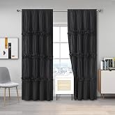 Homechoice Decor Boho Thermal Insulated Blackout Window Curtains Black | Ruched Window Treatments with 3 Rows of Butterfly Flowers, Rustic Rod Pocket Drapes for Room, 54"W x 84"L, 2 Panels (LQ-30)
