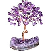 Top Plaza Amethyst Crystal Tree Healing Crystal Stones Wrapped on Natural Raw Amethyst Cluster Base Handmade Gemstone Life Tree Mini Money Trees Home Office Desk Decor Good Luck
