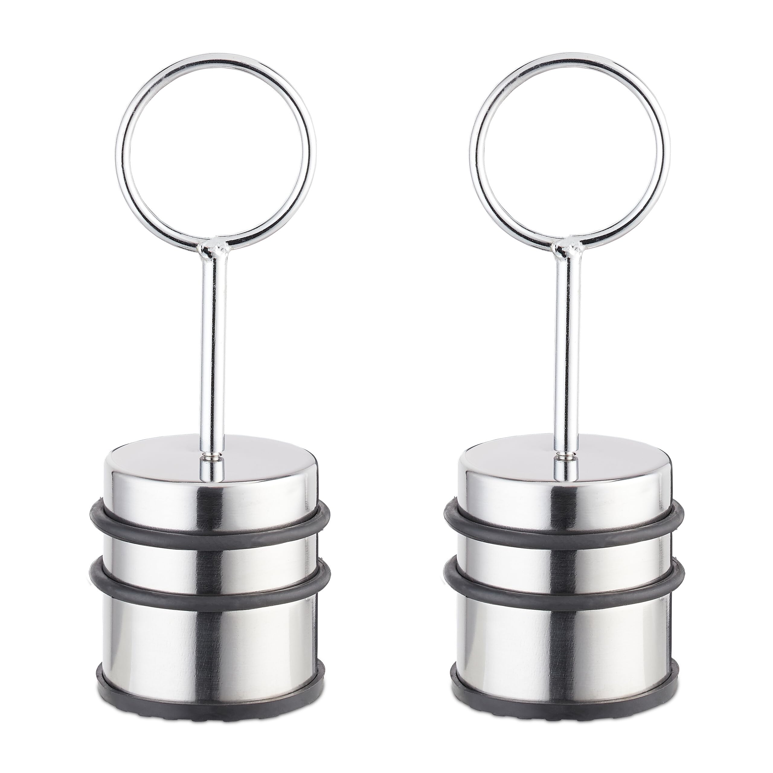 Relaxdays Set of 2 Doorstops with Handle, Stainless Steel & Rubber, Door Buffer, Inside, HxØ: 20 x 7 cm, Silver/Black