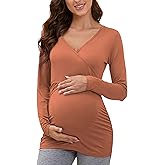 Glampunch Women's Maternity Nursing Tops Long Sleeve Breastfeeding Top Tee Shirt Double Layer Pregnancy Shirt
