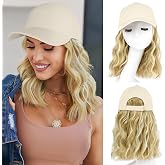 AISI QUEENS Hat Wig Hat with Hair Attached for Women Cap with Hair Attached for Women Baseball Cap Wig Extensions Short Wave Synthetic Adjustable for Daily Use