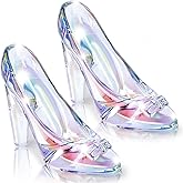 Suclain 2 Pcs Glass Slipper Princess Crystal High Heels Shoes Ornaments Glass Slipper Decoration Gift for Weddings Birthday Party Favors Ornaments Girls Women(Holographic)
