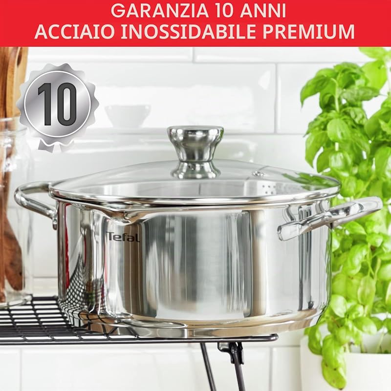 Utensili da cucina 6 pezzi, casseruola 16 cm, Pentole 20/24 cm, Coperchi in vetro, induzione, Acciaio inossidabile 18/10, Garanzia 10 anni, Base 3 strati, Duetto On A705S636