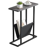 Yusong Narrow Side Table for Small Spaces, Small End Table with Magazine Holder, Skinny Slim Little Thin Table for Living Room, Bedroom, Sofa, Grey Oak