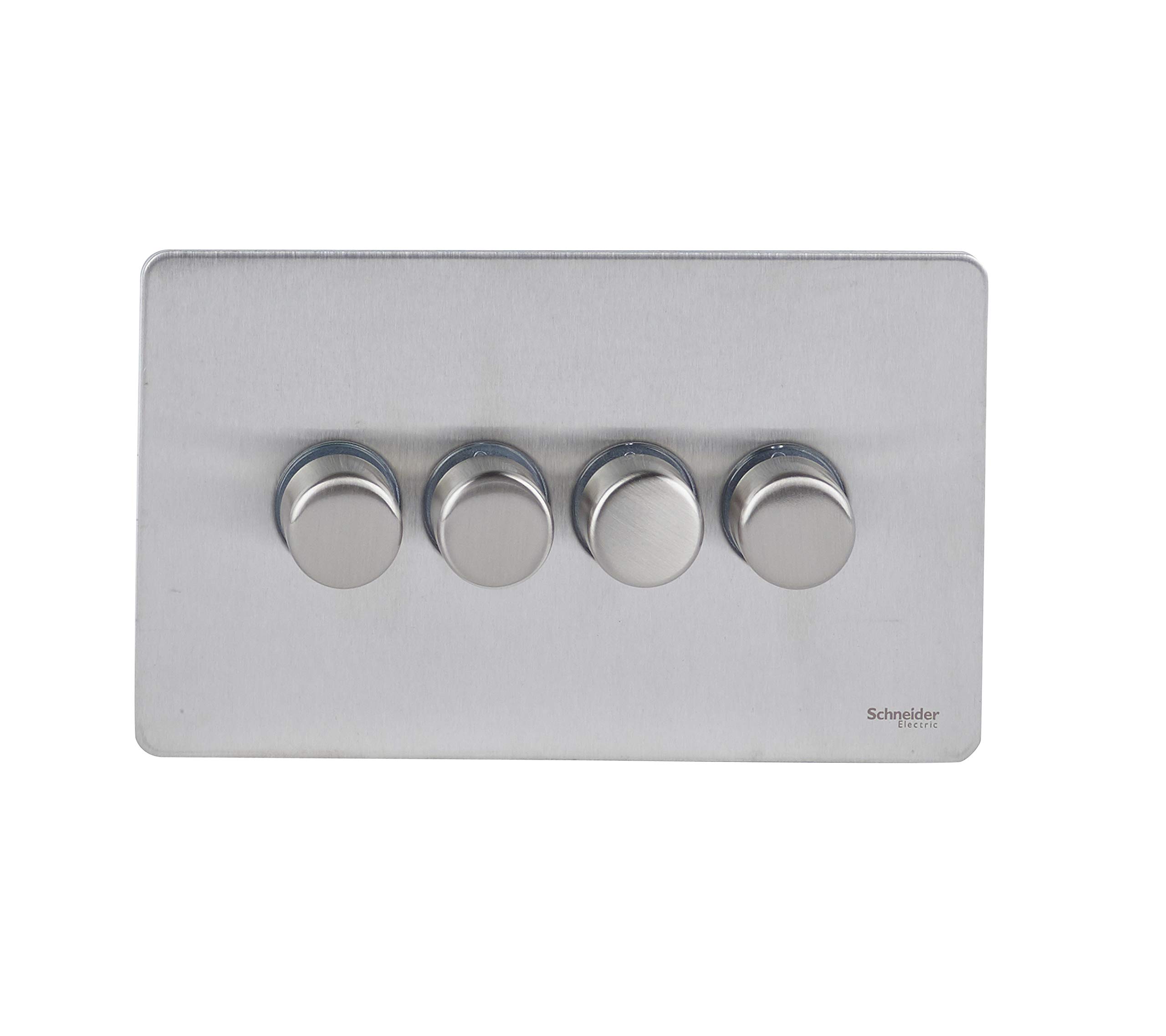 Schneider Electric Ultimate Screwless Flat Plate - 4 Gang 2 Way LED Dimmer Light Switch, 75W/VA, GU6442LSS, Stainless Steel — image 1