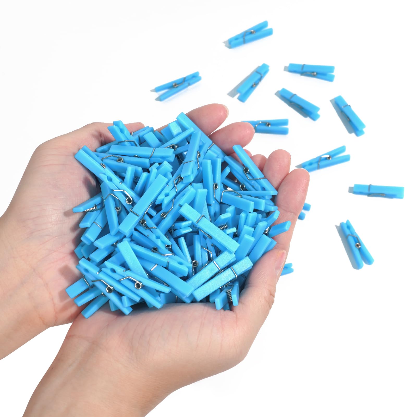 Photo 1 of 100Pcs Baby Shower Clothespin Games Mini Blue Clothes Pins 1.4 inch for Party Decorations(Blue)