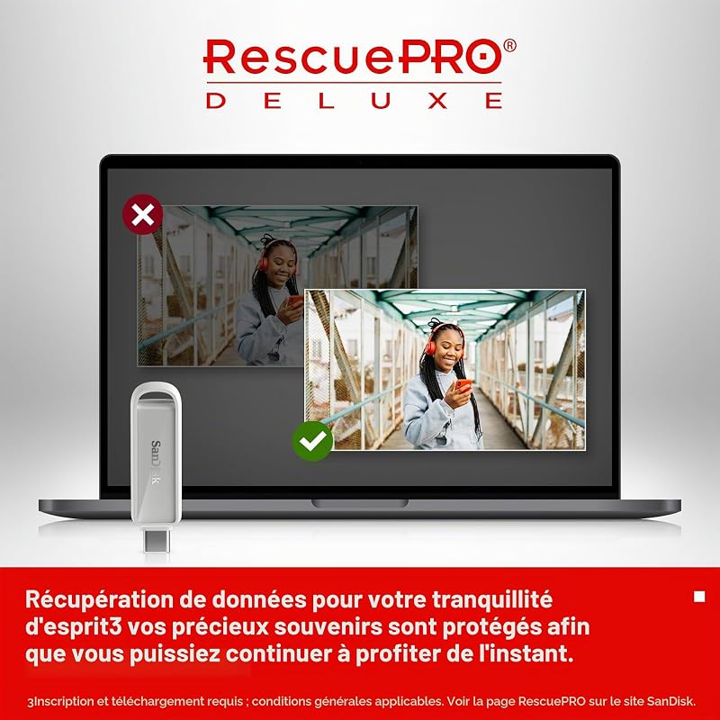 Phone Drive with USB Type-C 1 to (pour Les Smartphones, tablettes et Ordinateurs, Jusqu’à 150 Mo/s, Sauvegardez automatiquement, récupération des données) - Blanc Arctique
