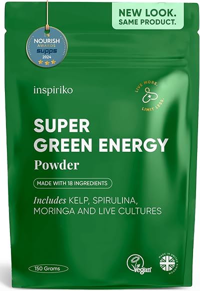 Inspiriko Super Greens Powder 18 Superfoods 150g Vegan UK Made