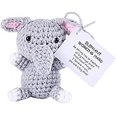 TOYMIS Elephant Doll, Cute Knitted Elephant with Inspirational Card Crochet Animals Doll Funny Cheering Up Emotional Gift for Support Friends Families Women Christmas Birthday Party Decoration